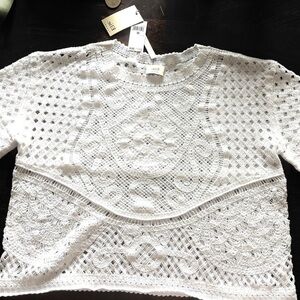 Elie Tahari White Lace Crochet Blouse